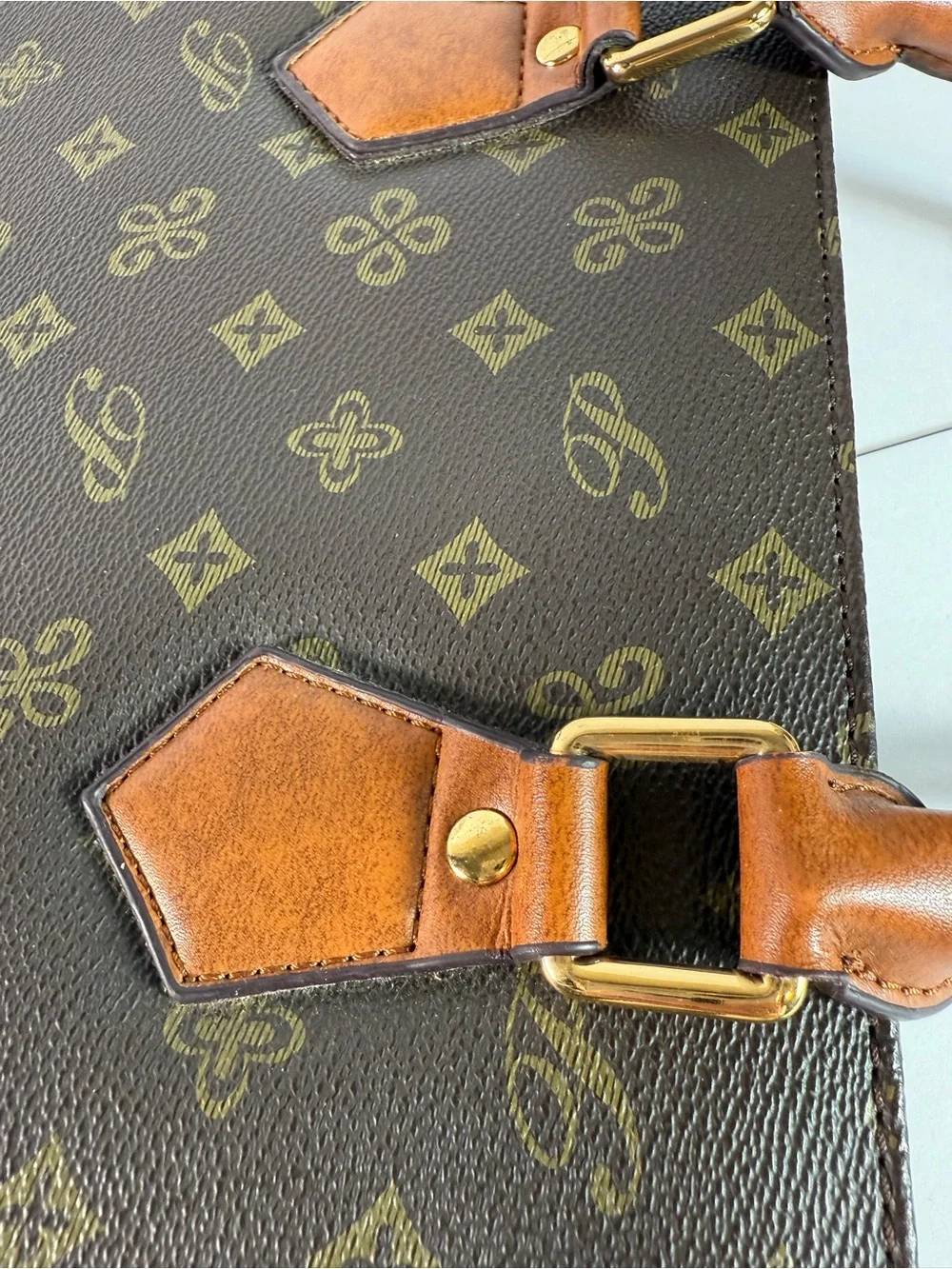 Brown Monogram Tote Bag with Tan Handles